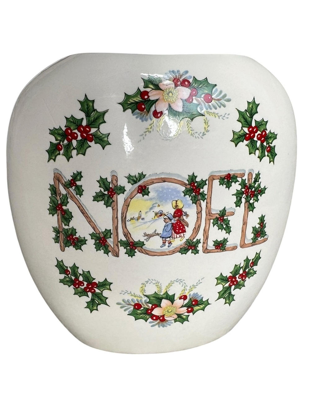 Vintage Noel Christmas Ceramic Planter Cachepot Holiday Centerpiece Decor